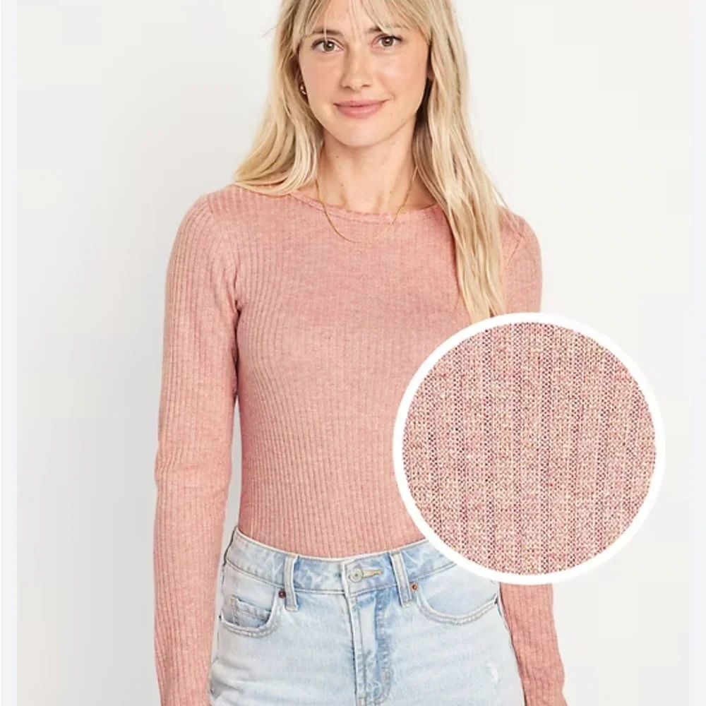 Old Navy Long Sleeve Rib-Knit Metallic T-shirt Top in Woodrose Pink Size Small - Picture 4 of 14